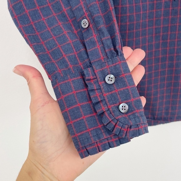 J. Crew 100% Cotton Plaid Ruffle Popover Button Up Shirt Casual Top Size 00 - Picture 8 of 16